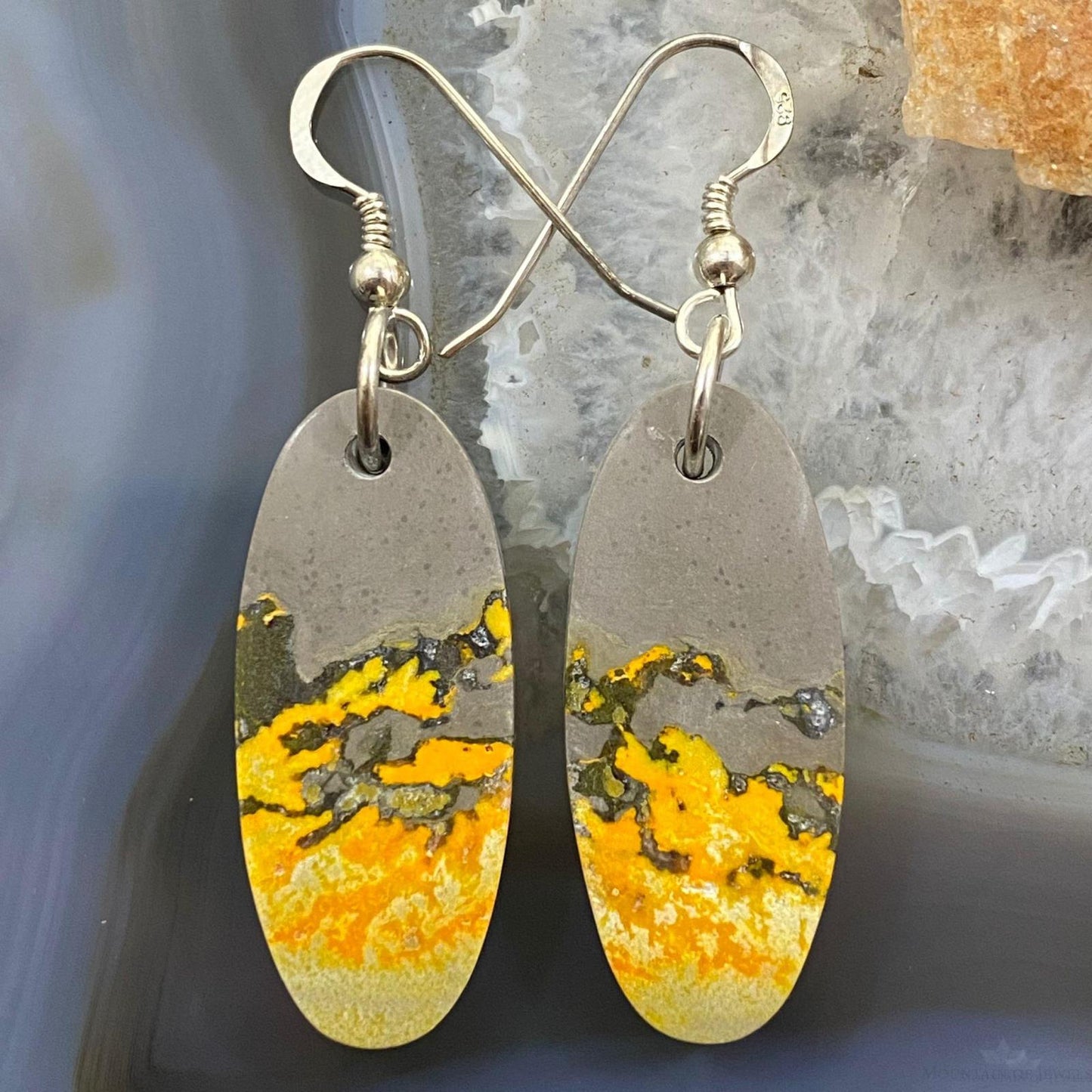 Sterling Silver Oval Bumblebee Jasper Dangle Earrings For Women #025