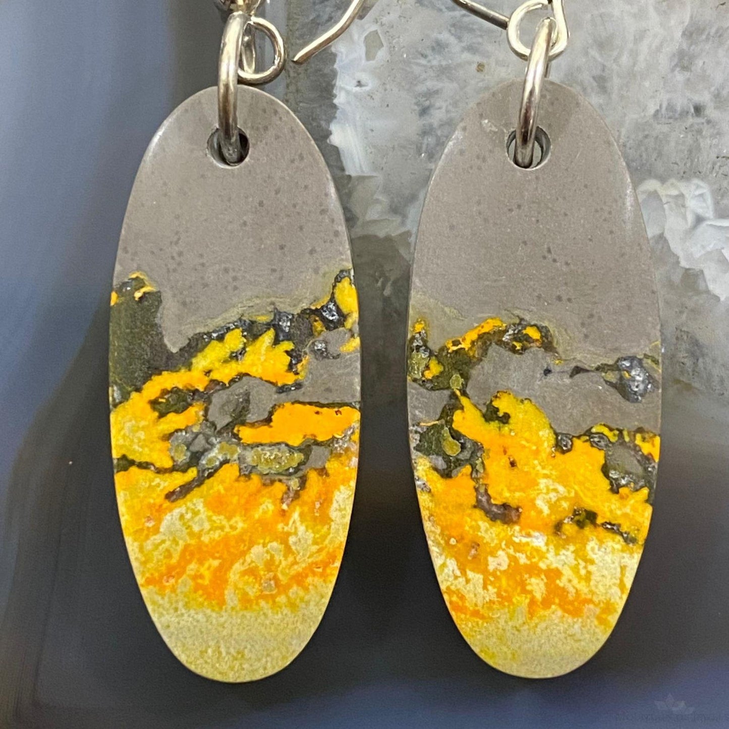 Sterling Silver Oval Bumblebee Jasper Dangle Earrings For Women #025