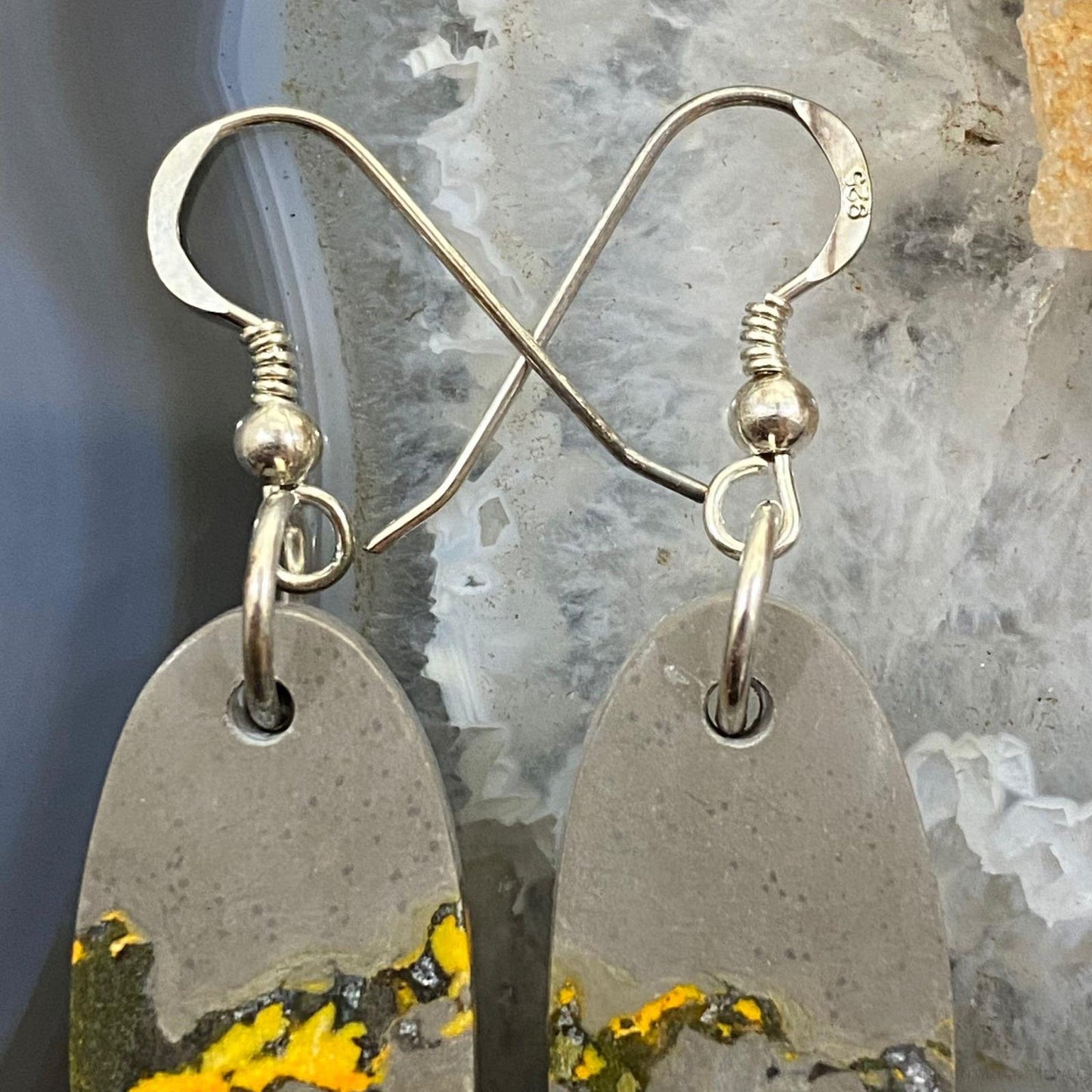 Sterling Silver Oval Bumblebee Jasper Dangle Earrings For Women #025