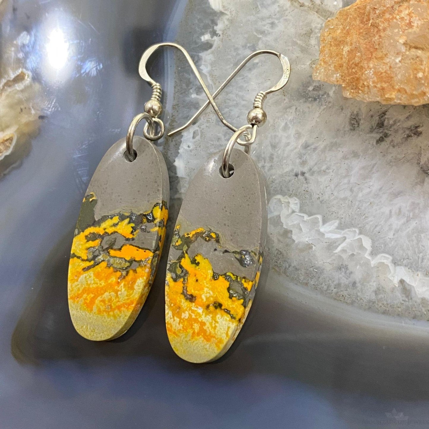 Sterling Silver Oval Bumblebee Jasper Dangle Earrings For Women #025