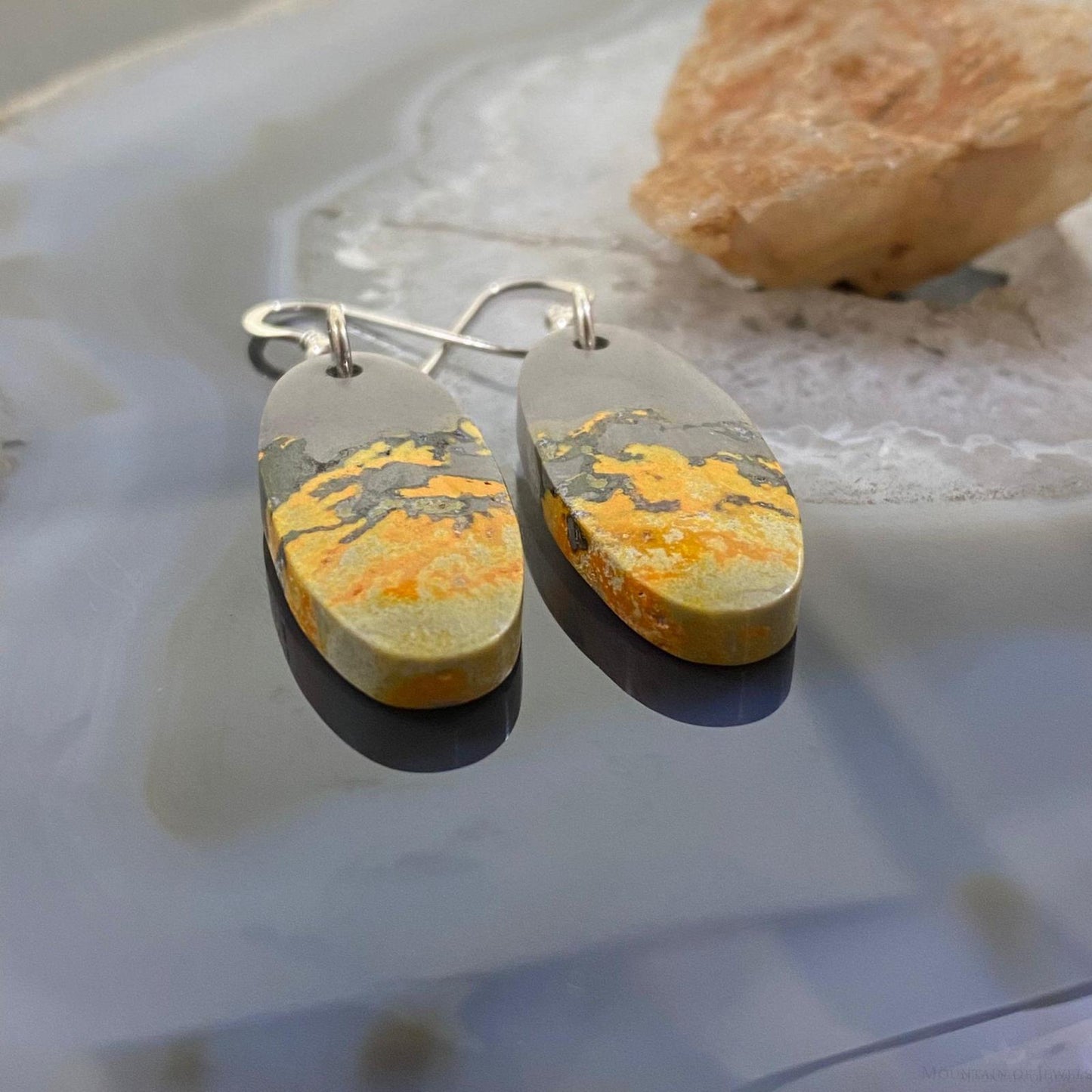 Sterling Silver Oval Bumblebee Jasper Dangle Earrings For Women #025
