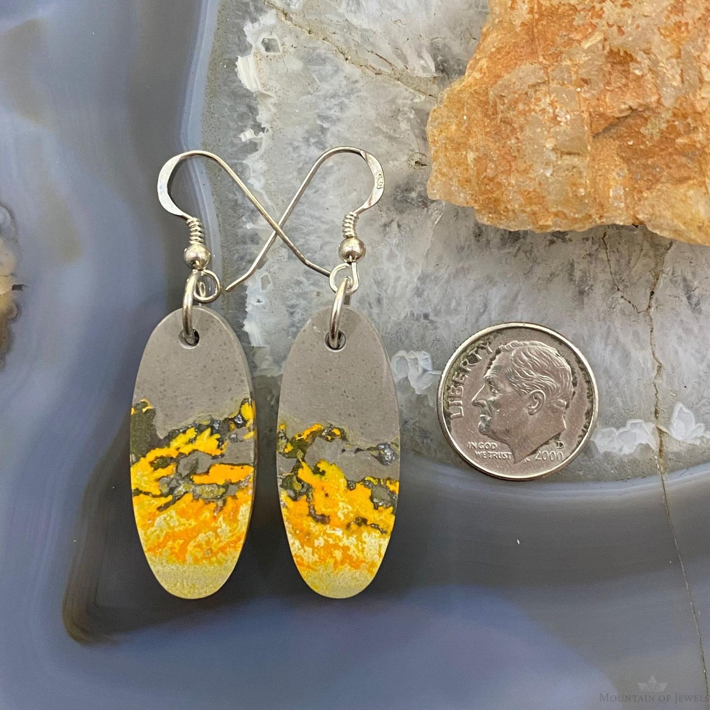 Sterling Silver Oval Bumblebee Jasper Dangle Earrings For Women #025