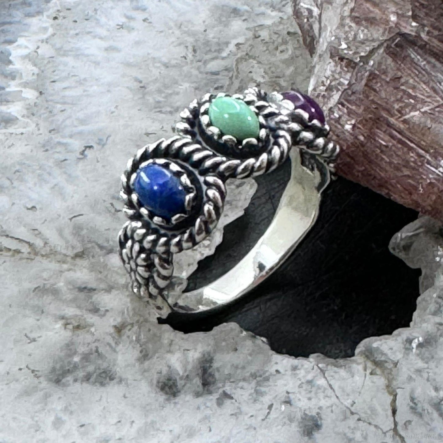 Carolyn Pollack Sterling Silver Oval Lapis, Variscite & Charoite Ring For Women