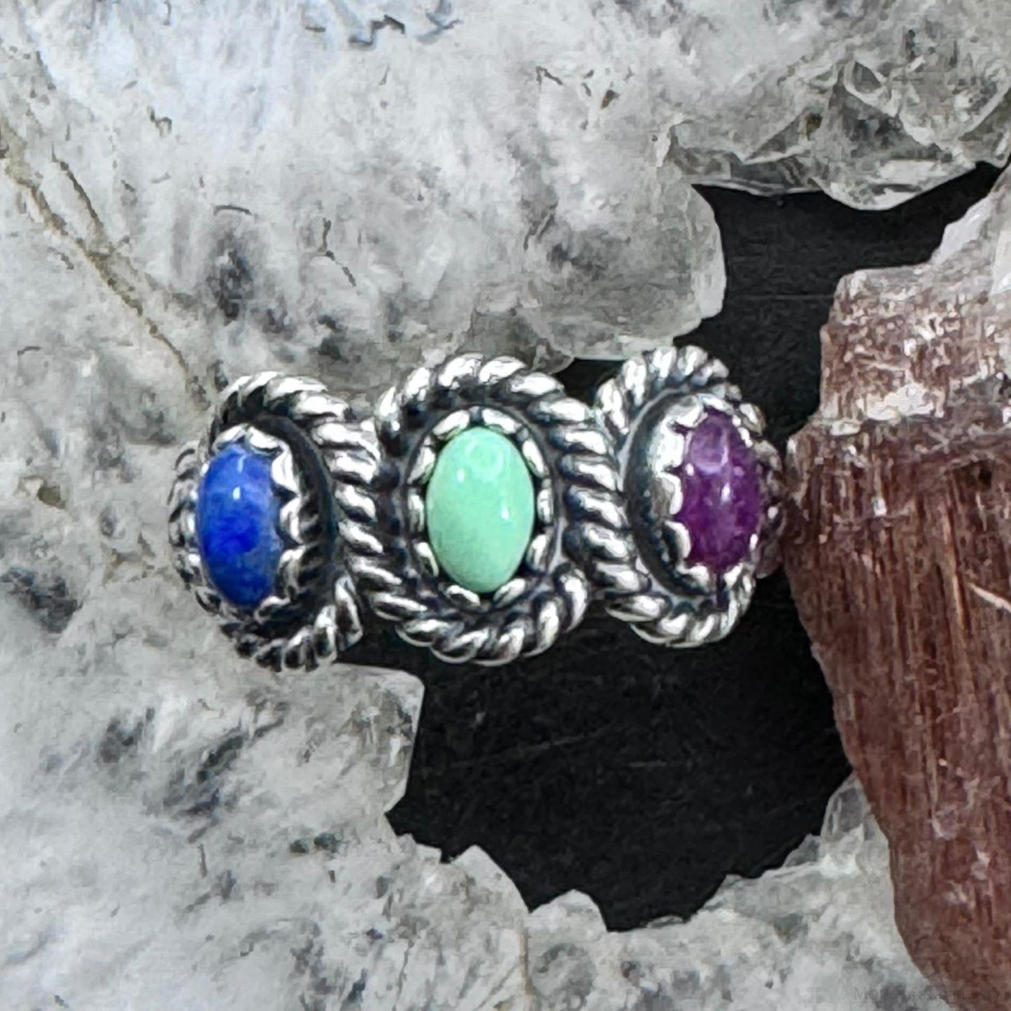 Carolyn Pollack Sterling Silver Oval Lapis, Variscite & Charoite Ring For Women