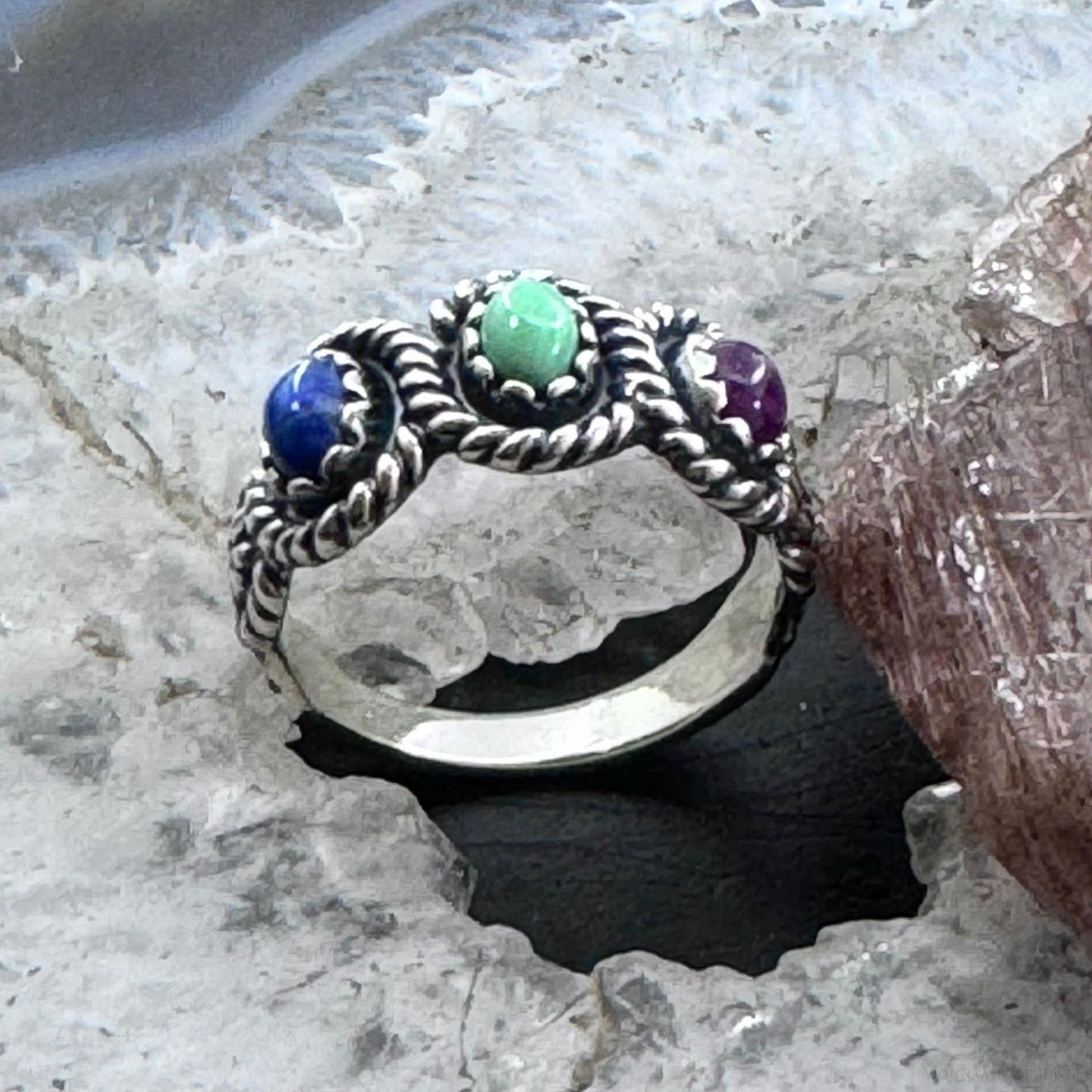 Carolyn Pollack Sterling Silver Oval Lapis, Variscite & Charoite Ring For Women