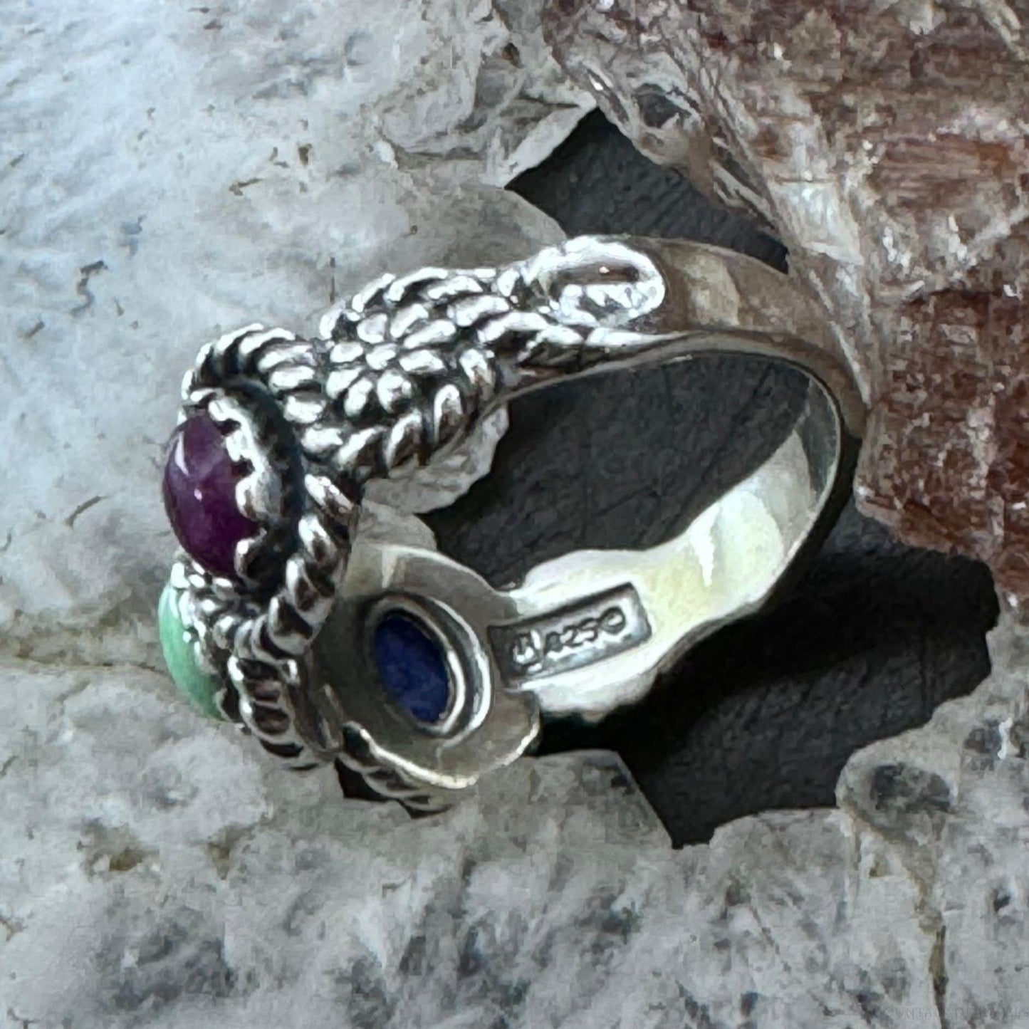 Carolyn Pollack Sterling Silver Oval Lapis, Variscite & Charoite Ring For Women
