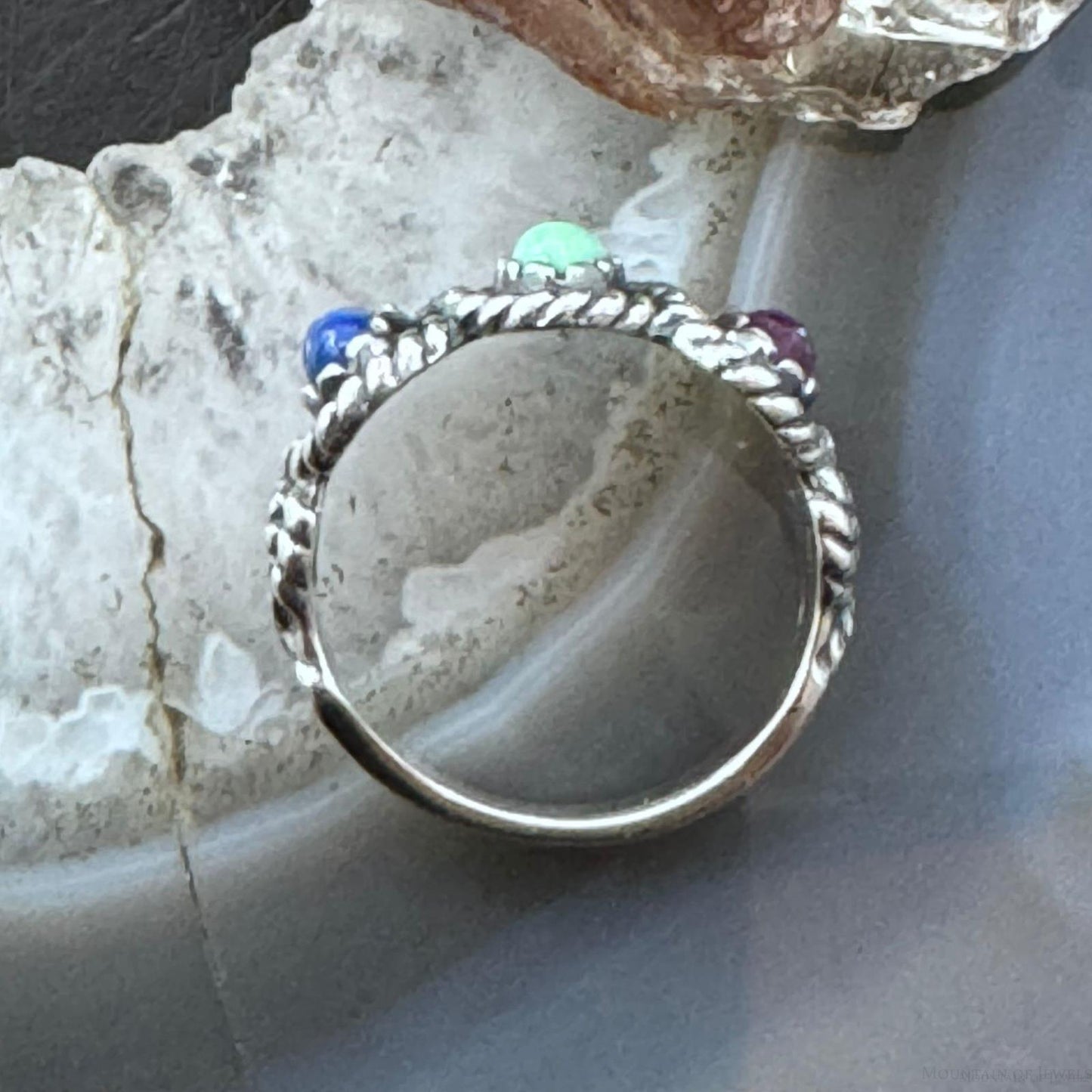 Carolyn Pollack Sterling Silver Oval Lapis, Variscite & Charoite Ring For Women