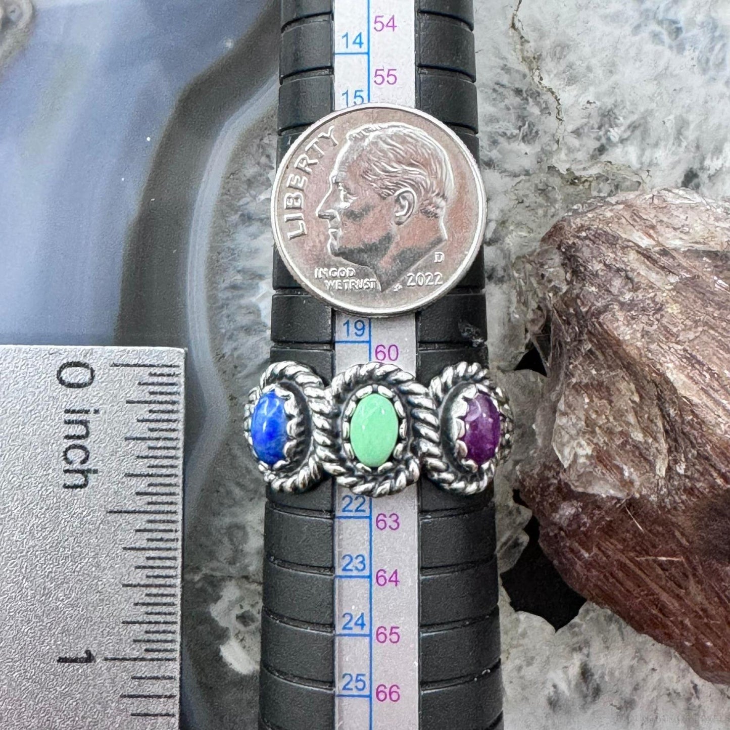 Carolyn Pollack Sterling Silver Oval Lapis, Variscite & Charoite Ring For Women