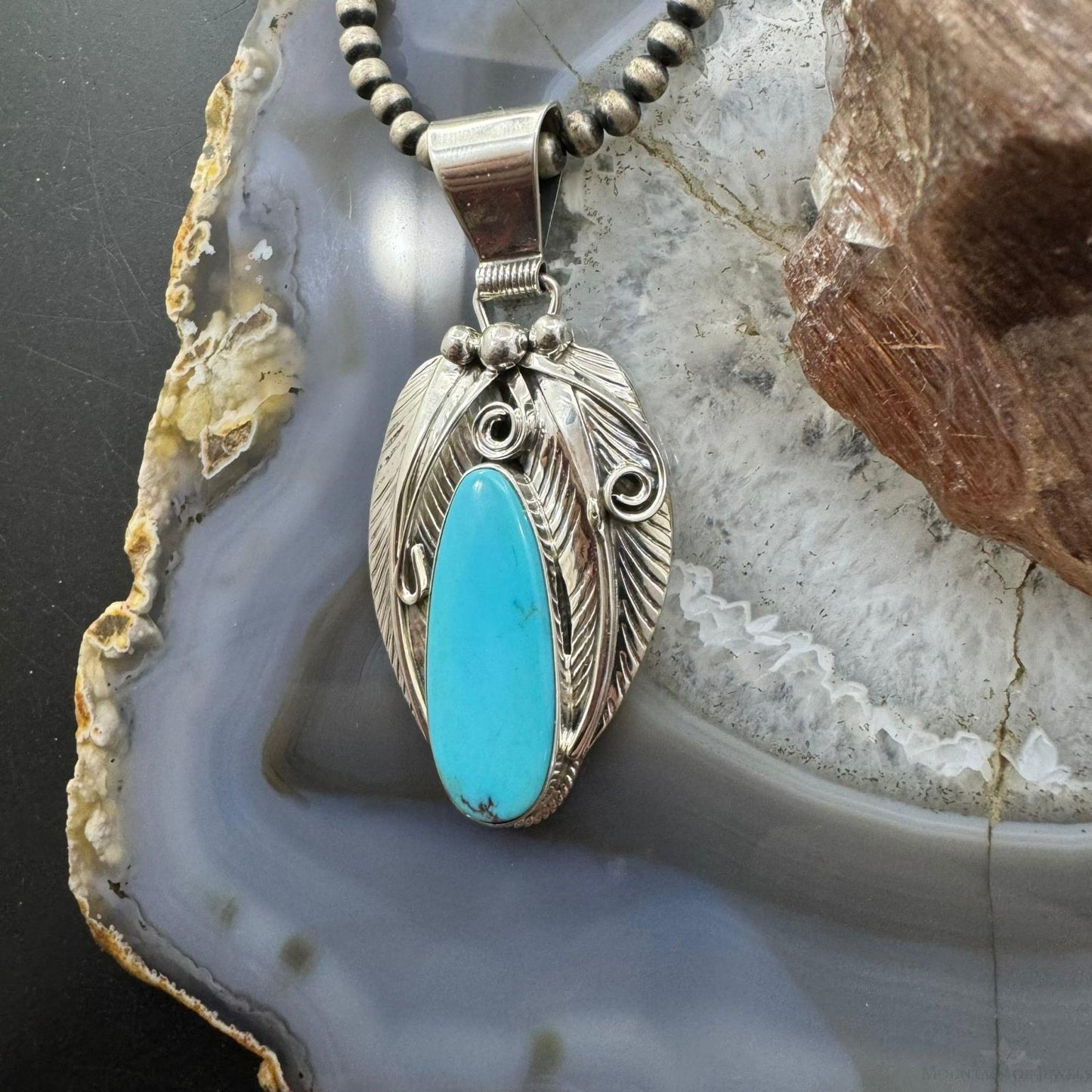 Davey Morgan Sterling Silver Elongate Teardrop Turquoise Leaf Pendant For Women