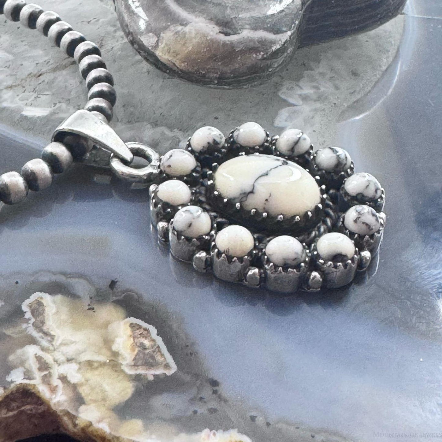 Sterling Silver Southwestern Style Howlite Cluster Decorated Pendant For Women