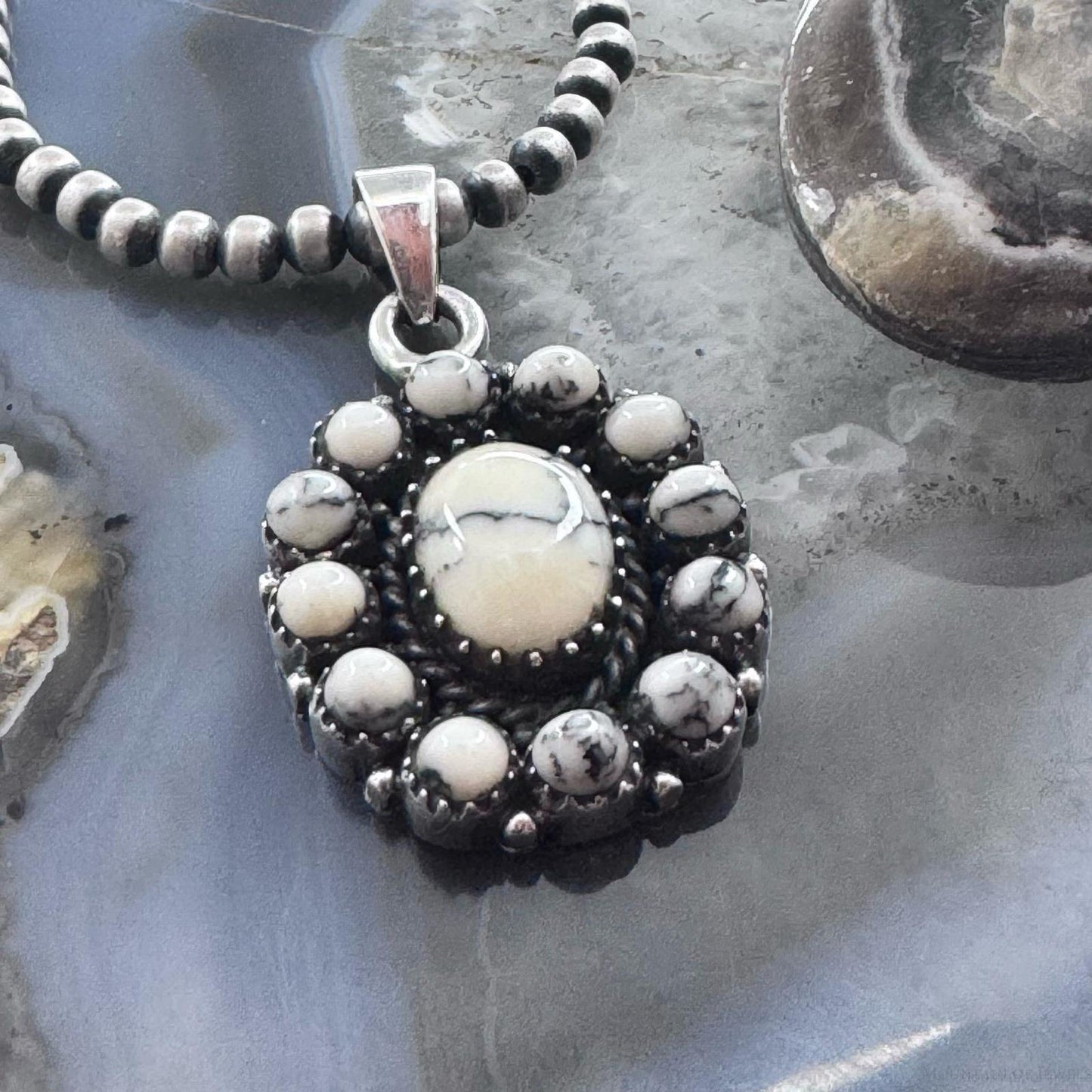 Sterling Silver Southwestern Style Howlite Cluster Decorated Pendant For Women
