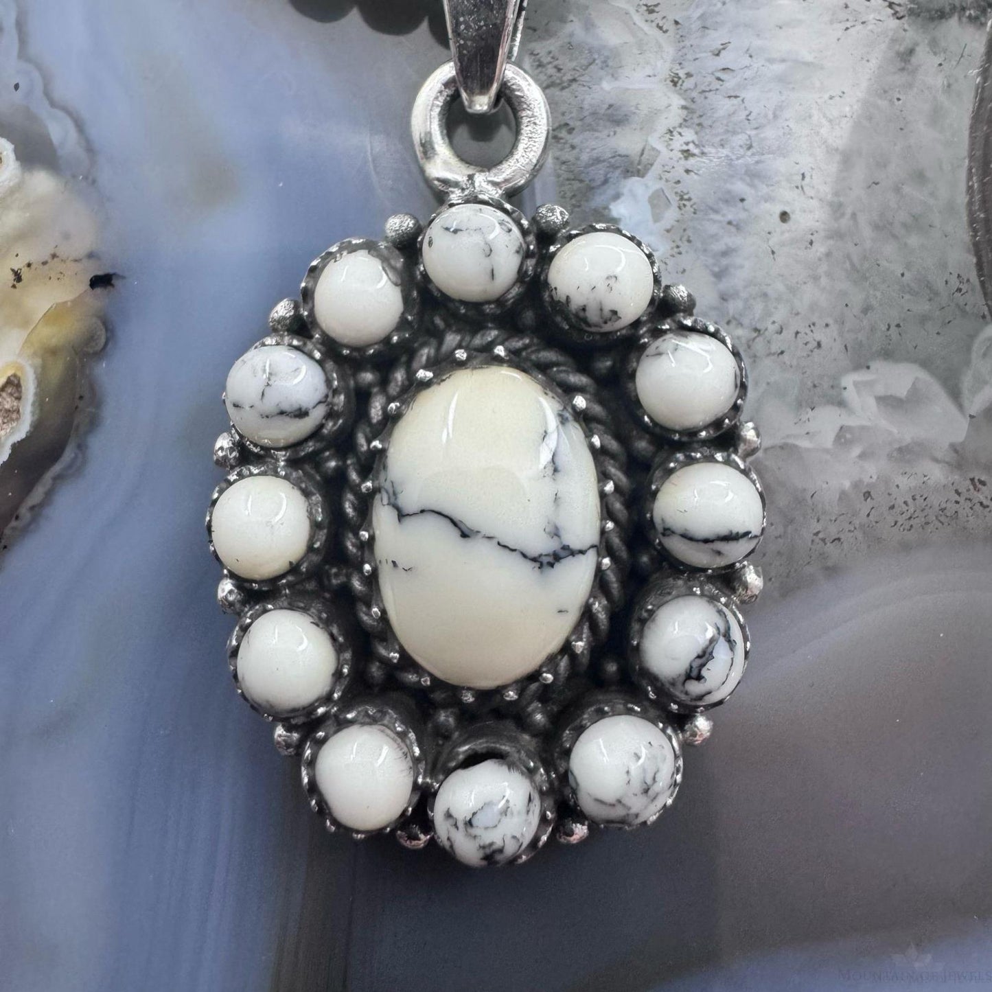 Sterling Silver Southwestern Style Howlite Cluster Decorated Pendant For Women