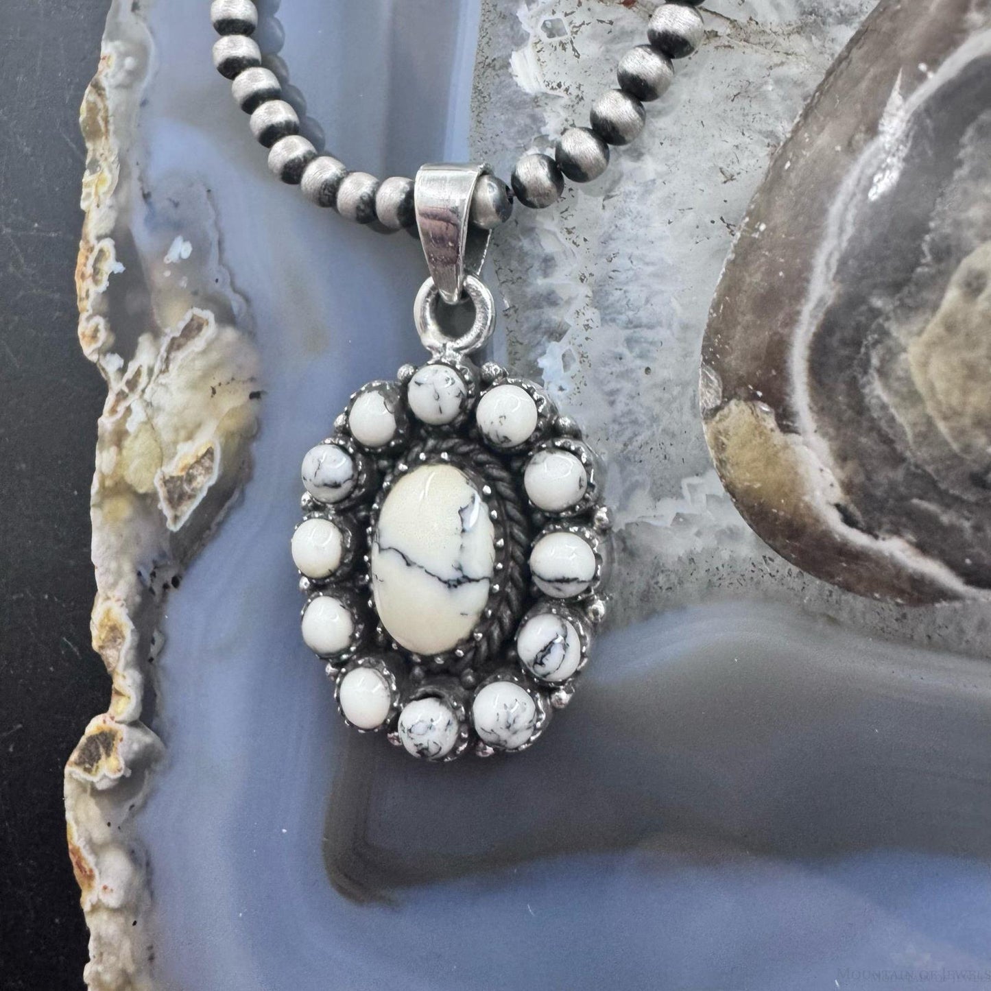 Sterling Silver Southwestern Style Howlite Cluster Decorated Pendant For Women