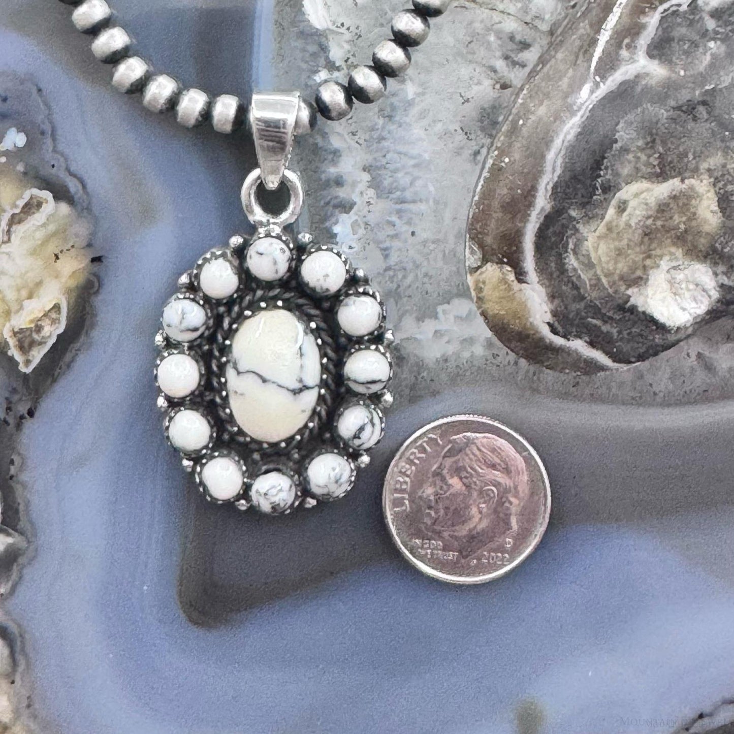 Sterling Silver Southwestern Style Howlite Cluster Decorated Pendant For Women