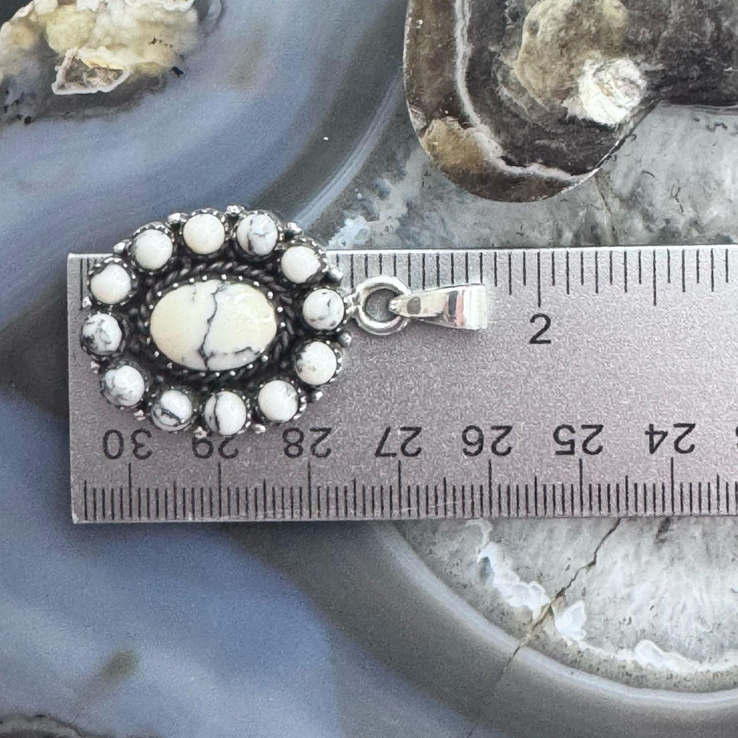 Sterling Silver Southwestern Style Howlite Cluster Decorated Pendant For Women