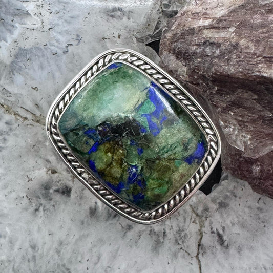 Sterling Silver Southwestern Style Malachite Azurite Bar Ring Size 7 For Women