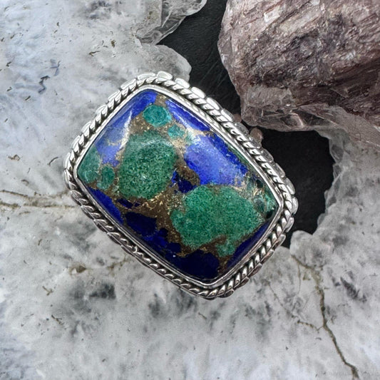Sterling Silver Southwestern Style Malachite Azurite Ring Size 7.75 For Women