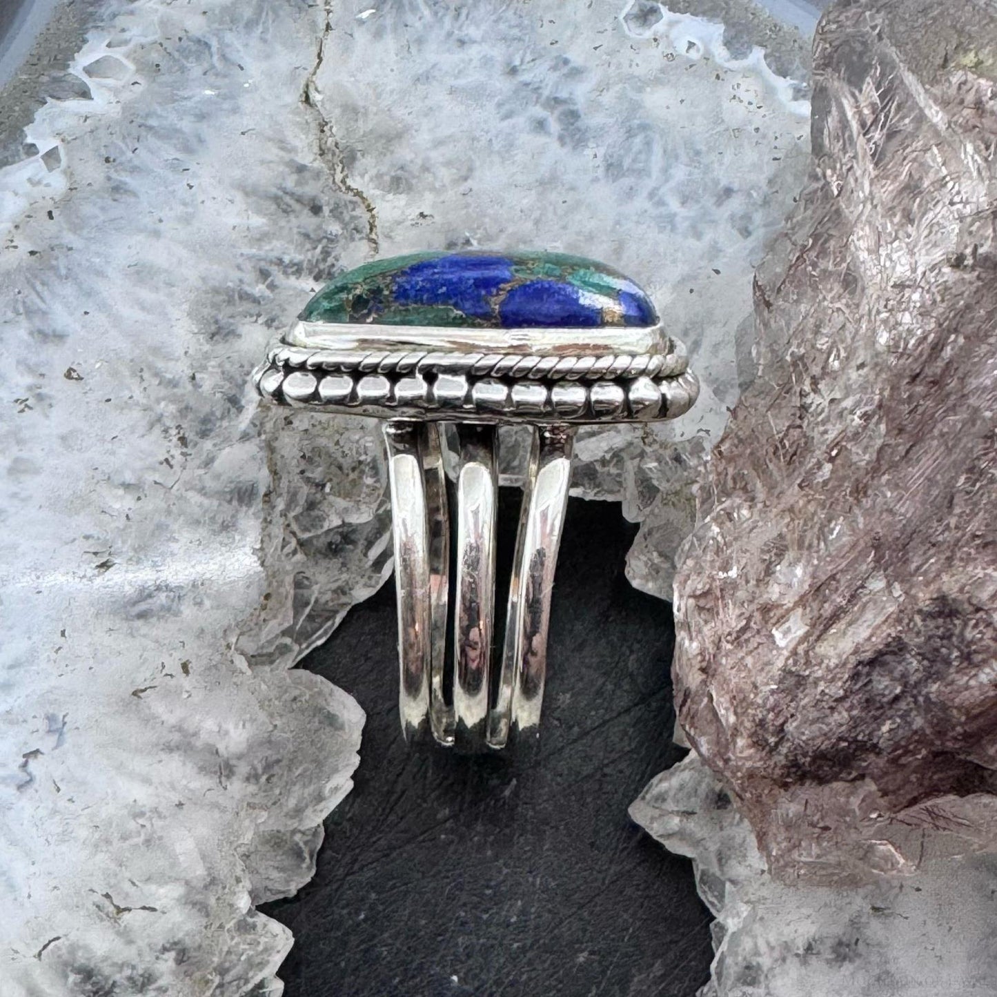 Sterling Silver Southwestern Style Malachite Azurite Ring Size 7.75 For Women