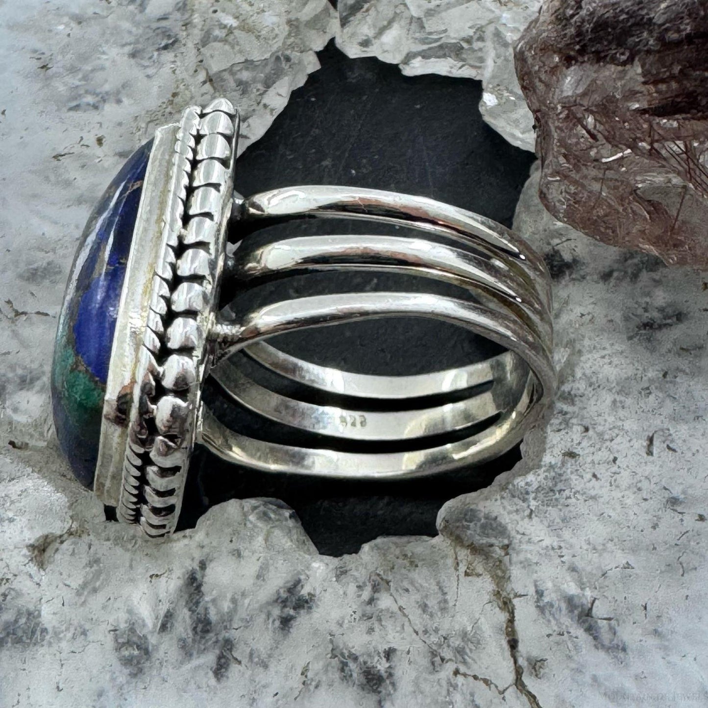Sterling Silver Southwestern Style Malachite Azurite Ring Size 7.75 For Women