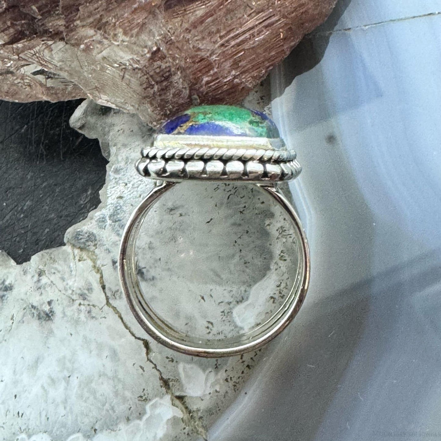 Sterling Silver Southwestern Style Malachite Azurite Ring Size 7.75 For Women