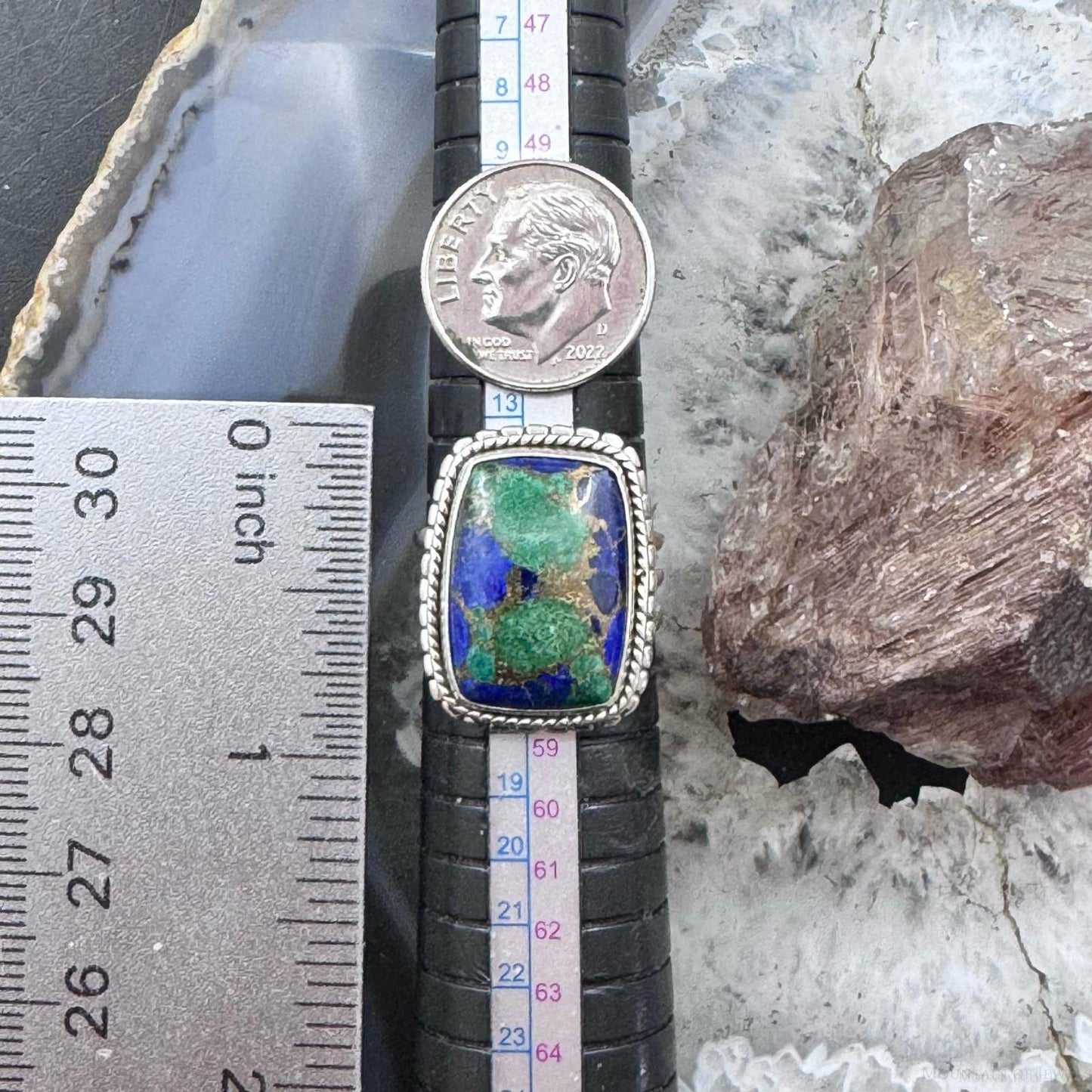 Sterling Silver Southwestern Style Malachite Azurite Ring Size 7.75 For Women