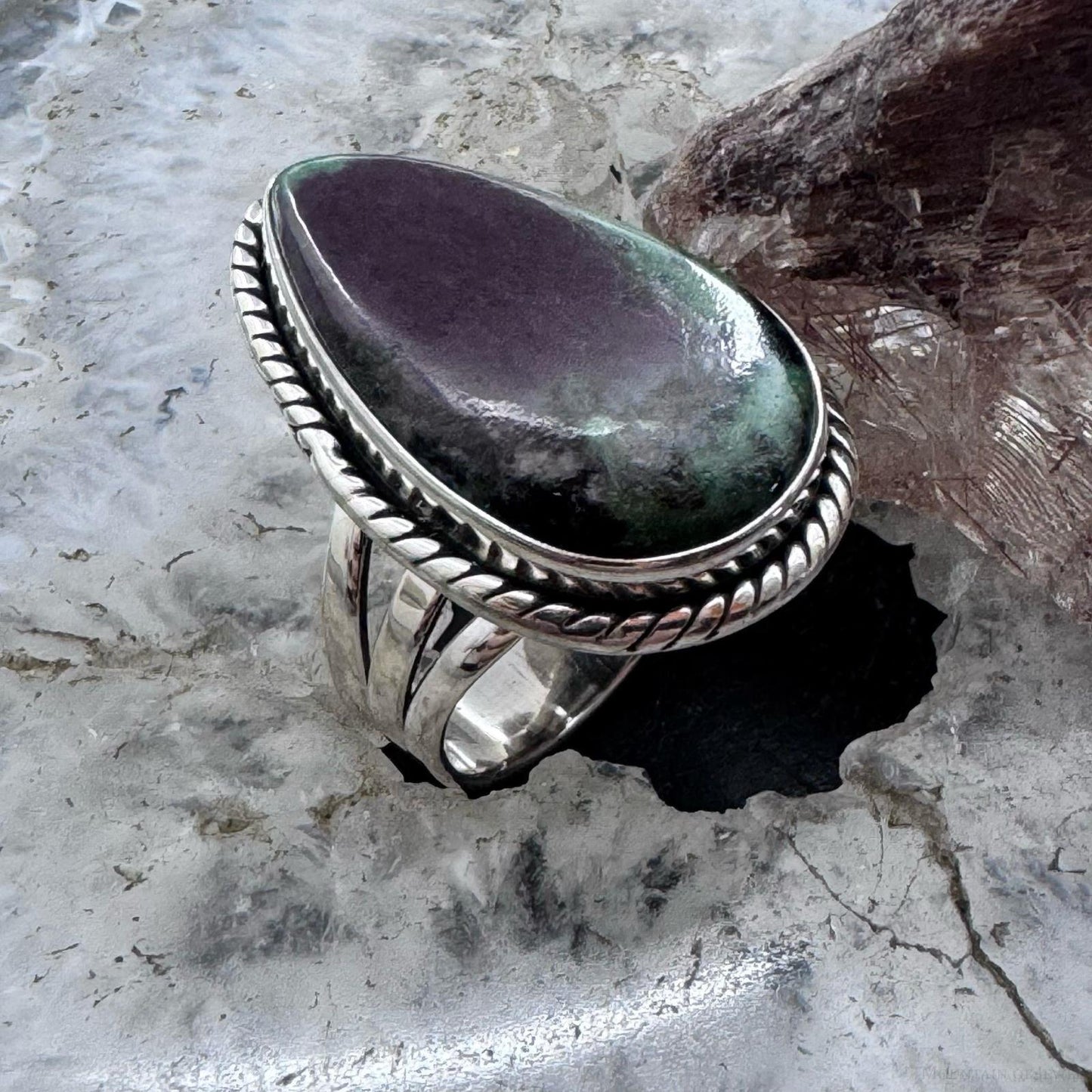 Sterling Silver Southwestern Style Teardrop Ruby Zosite Ring Size 7.25 For Women