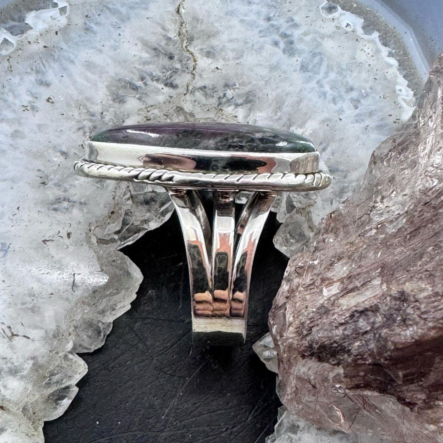 Sterling Silver Southwestern Style Teardrop Ruby Zosite Ring Size 7.25 For Women