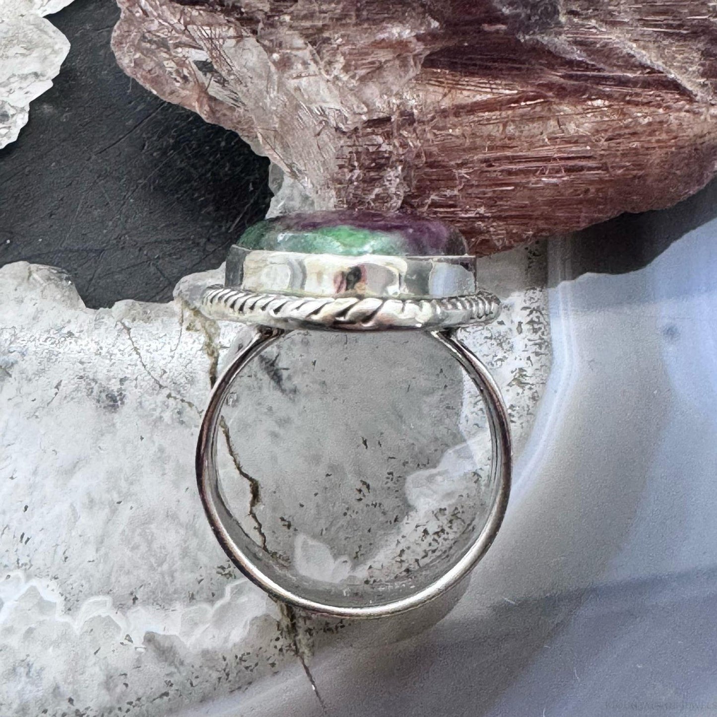 Sterling Silver Southwestern Style Teardrop Ruby Zosite Ring Size 7.25 For Women