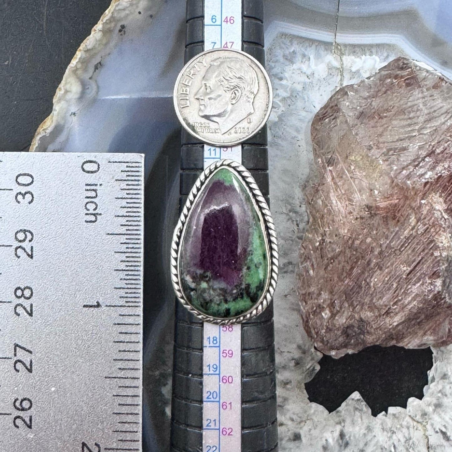 Sterling Silver Southwestern Style Teardrop Ruby Zosite Ring Size 7.25 For Women