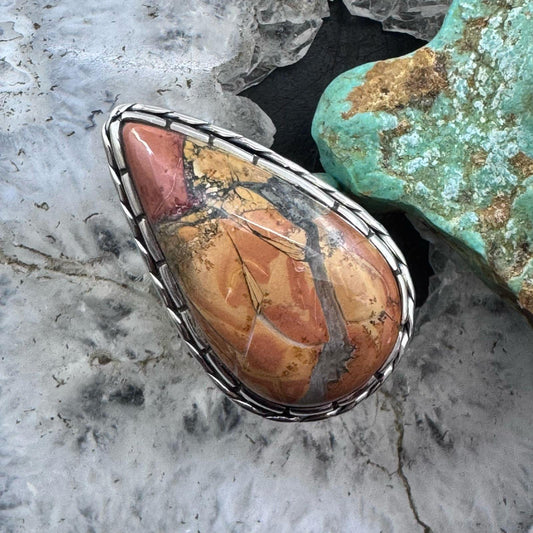 Sterling Silver Southwestern Style Teardrop Maligano Jasper Ring Size 8.5 For Women