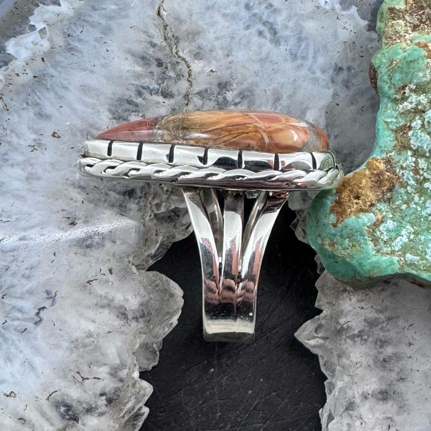 Sterling Silver Southwestern Style Teardrop Maligano Jasper Ring Size 8.5 For Women