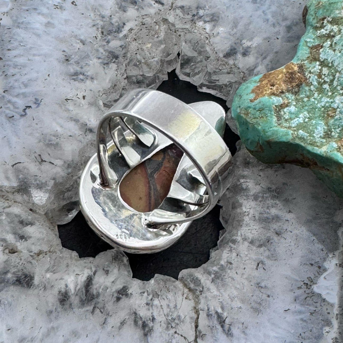 Sterling Silver Southwestern Style Teardrop Maligano Jasper Ring Size 8.5 For Women