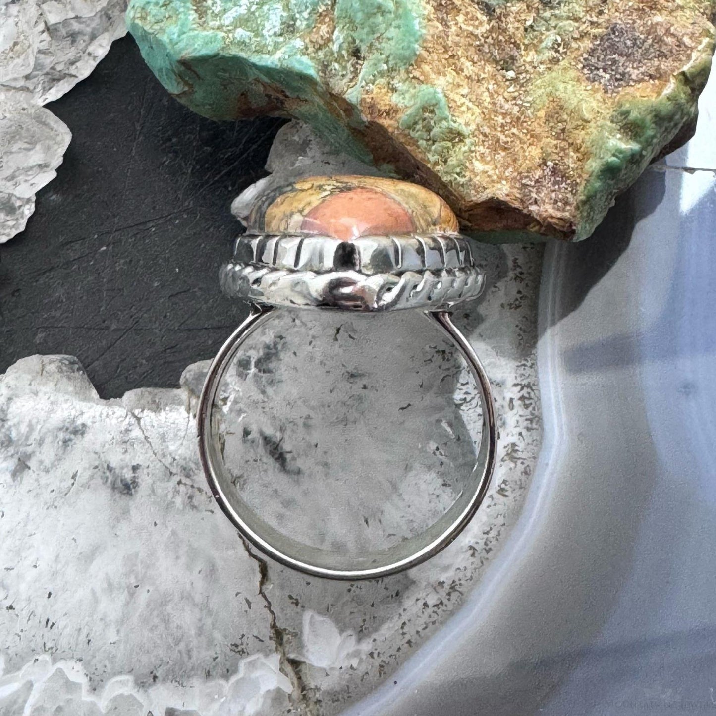 Sterling Silver Southwestern Style Teardrop Maligano Jasper Ring Size 8.5 For Women