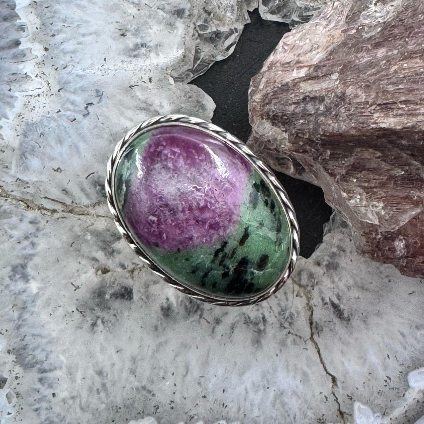 Sterling Silver Southwestern Style Oval Ruby Zosite Ring Size 7 For Women