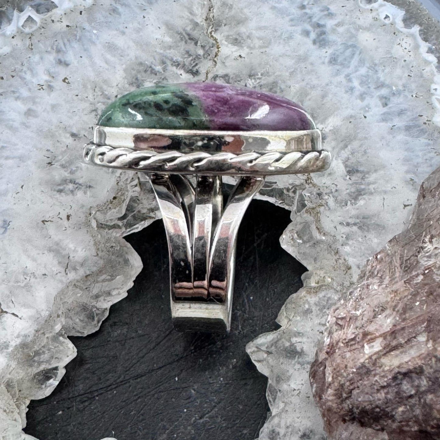 Sterling Silver Southwestern Style Oval Ruby Zosite Ring Size 7 For Women