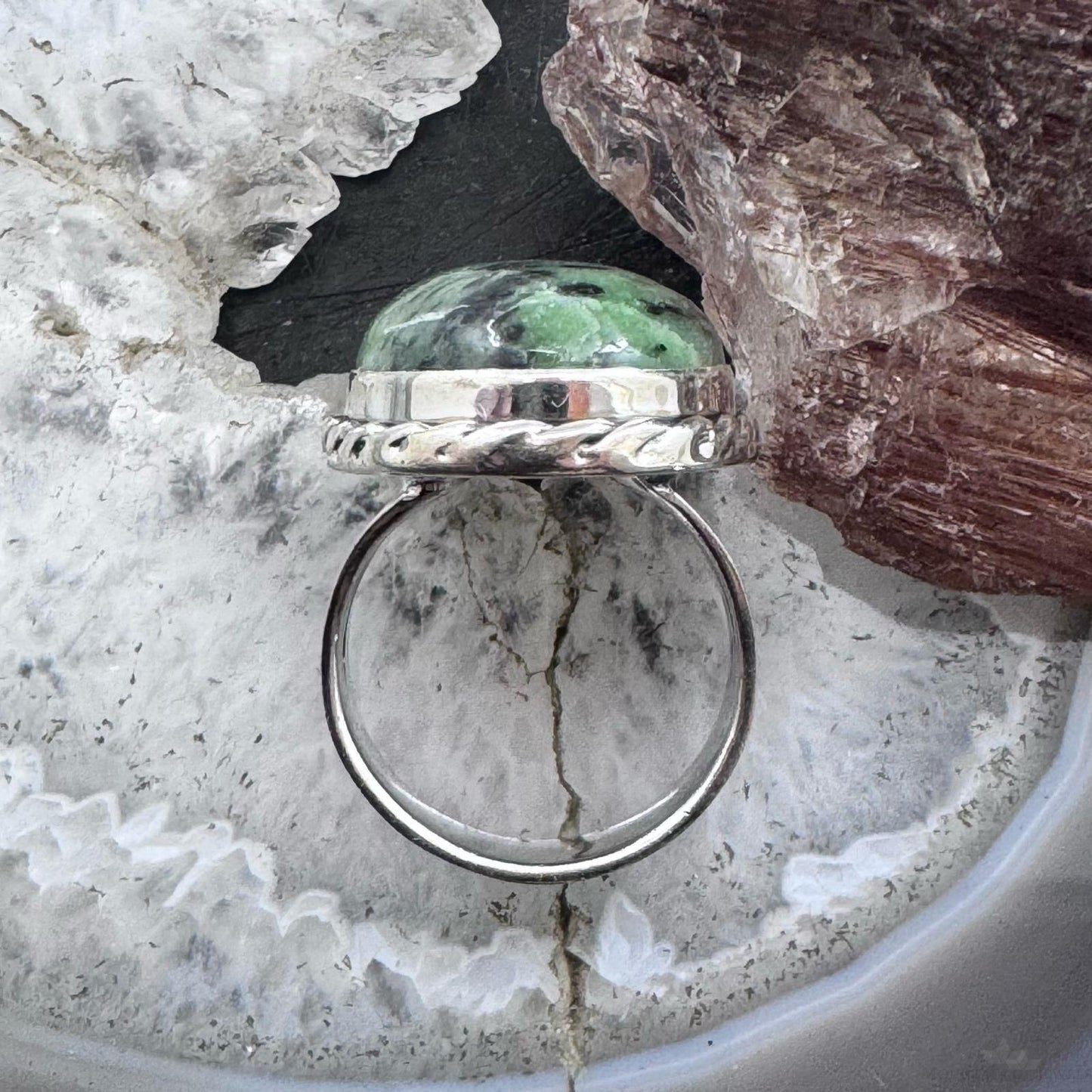 Sterling Silver Southwestern Style Oval Ruby Zosite Ring Size 7 For Women