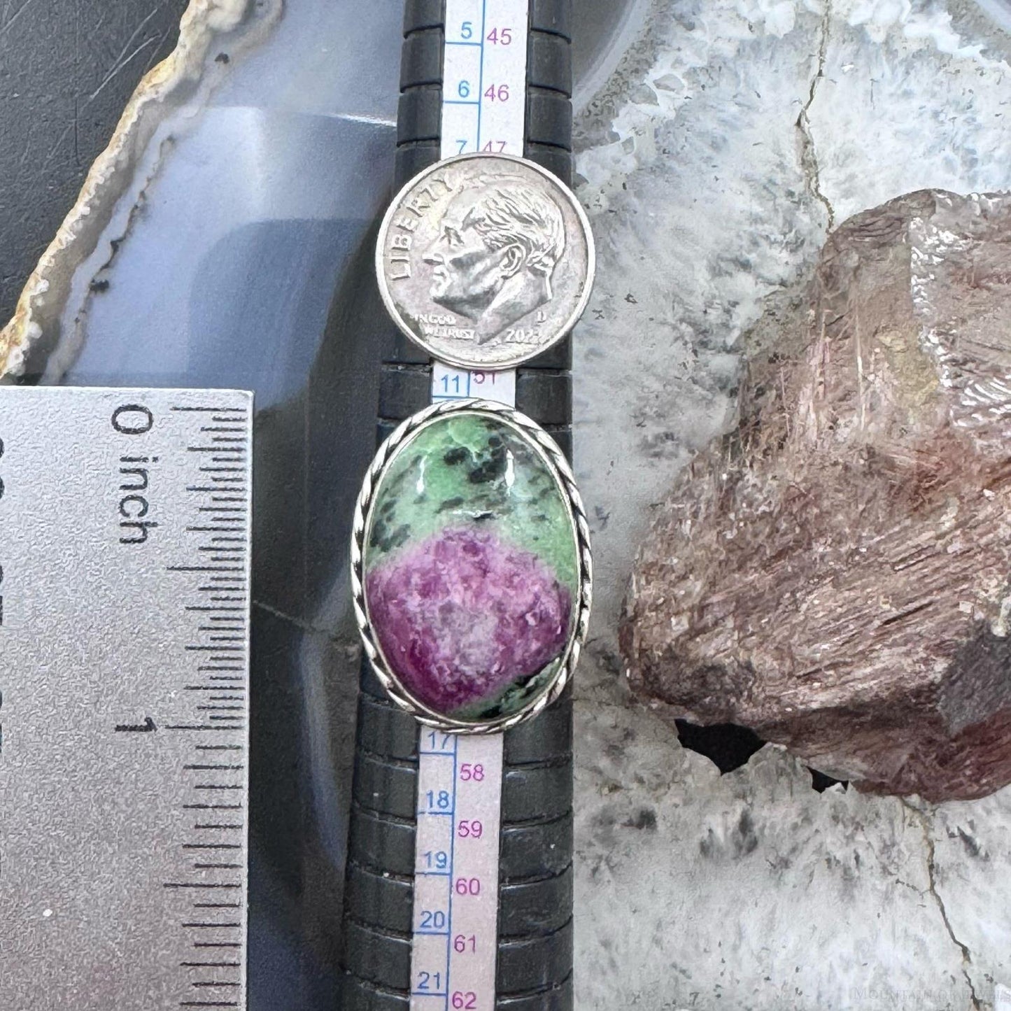 Sterling Silver Southwestern Style Oval Ruby Zosite Ring Size 7 For Women