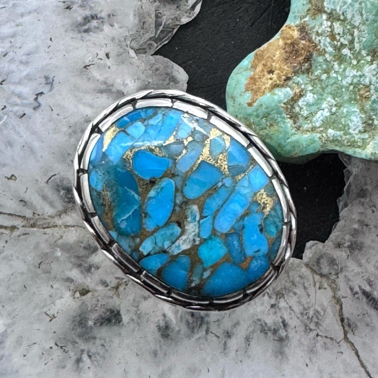 Sterling Silver Southwestern Style Oval Cooper Turquoise Ring Size 6.75 For Women