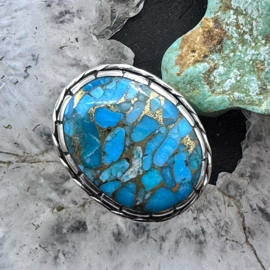 Sterling Silver Southwestern Style Oval Cooper Turquoise Ring Size 6.75 For Women