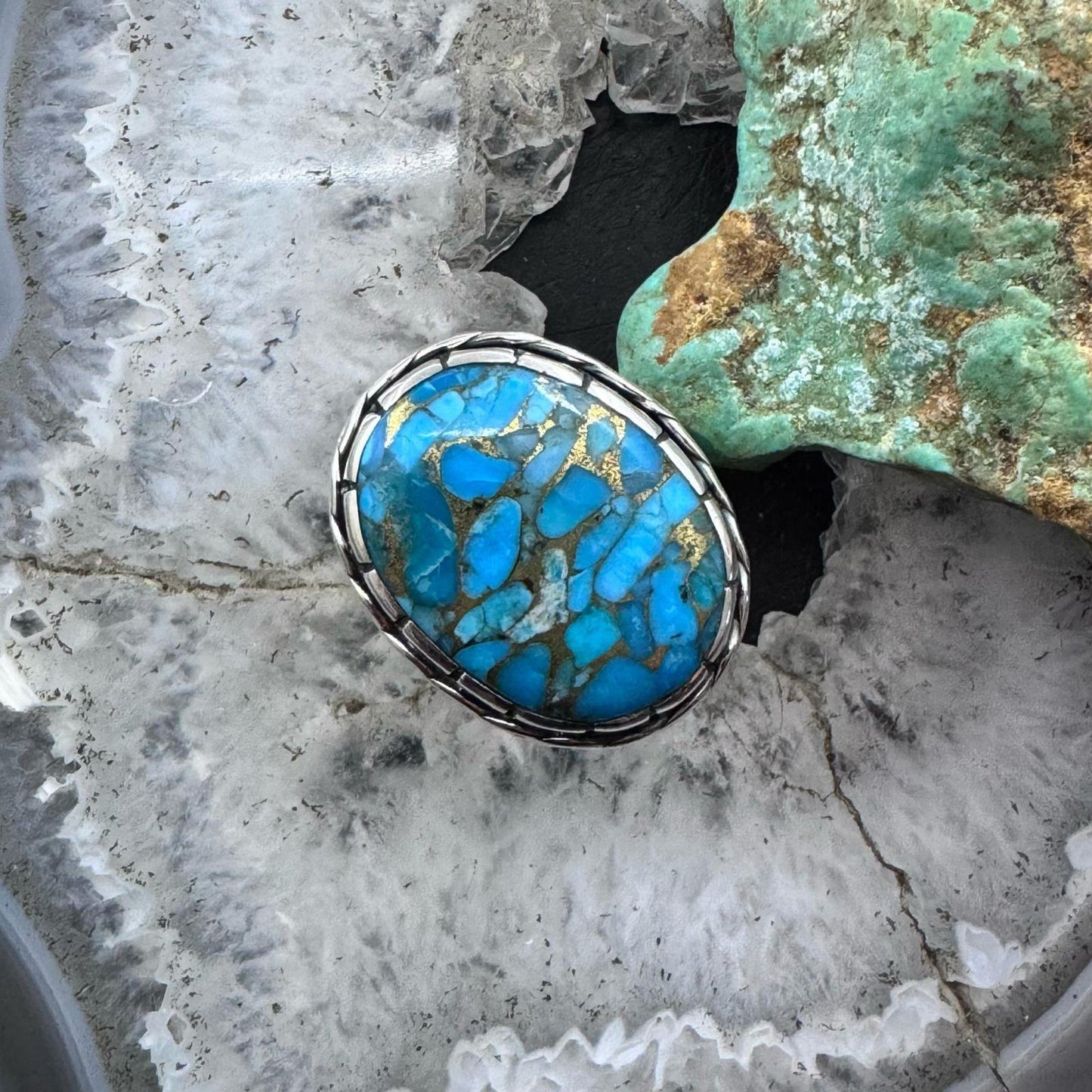Sterling Silver Southwestern Style Oval Cooper Turquoise Ring Size 6.75 For Women