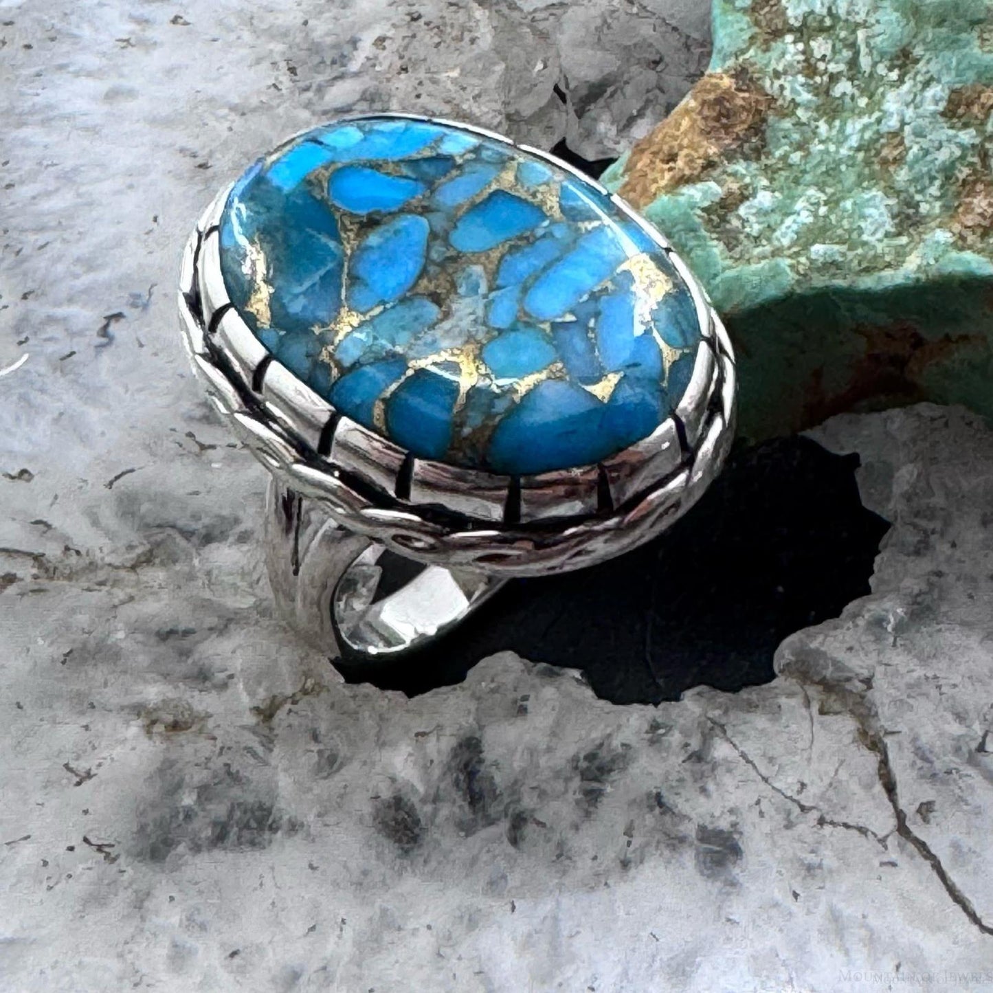 Sterling Silver Southwestern Style Oval Cooper Turquoise Ring Size 6.75 For Women