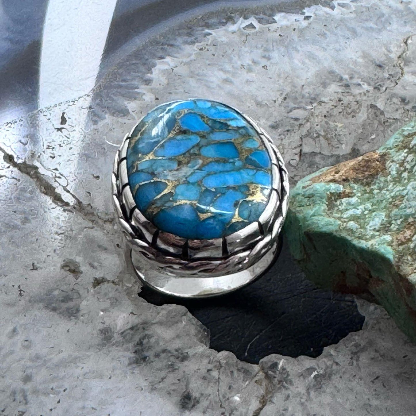 Sterling Silver Southwestern Style Oval Cooper Turquoise Ring Size 6.75 For Women