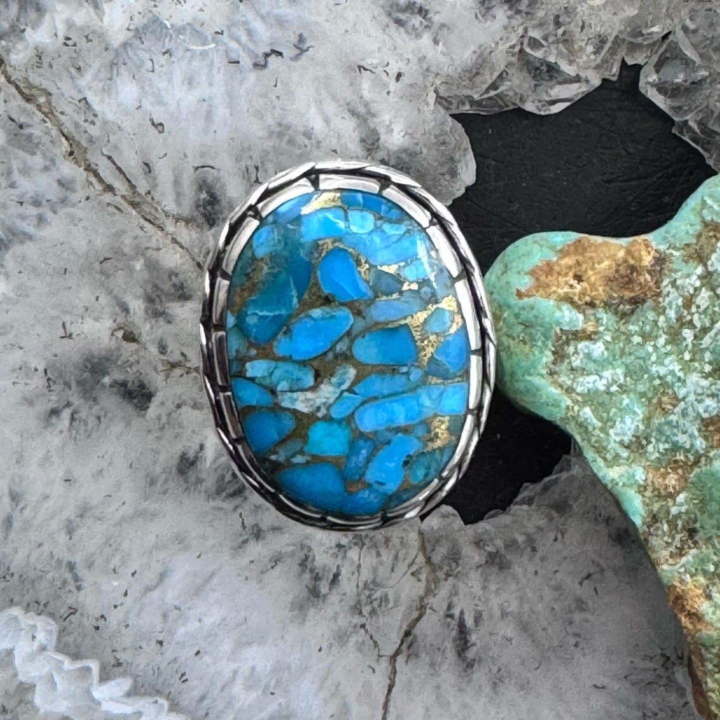 Sterling Silver Southwestern Style Oval Cooper Turquoise Ring Size 6.75 For Women