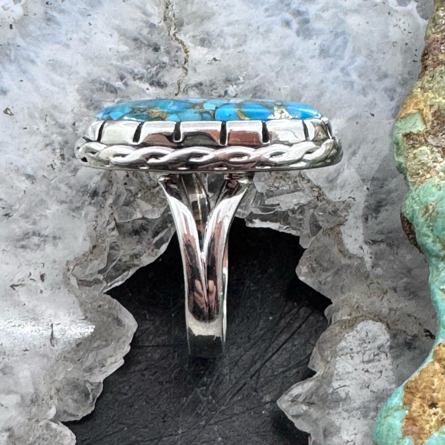 Sterling Silver Southwestern Style Oval Cooper Turquoise Ring Size 6.75 For Women