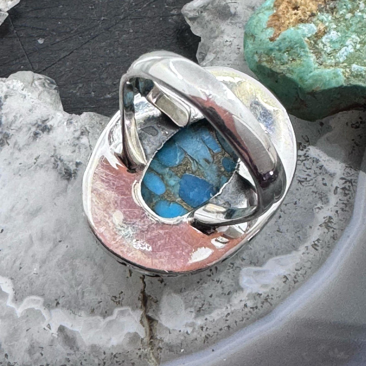 Sterling Silver Southwestern Style Oval Cooper Turquoise Ring Size 6.75 For Women