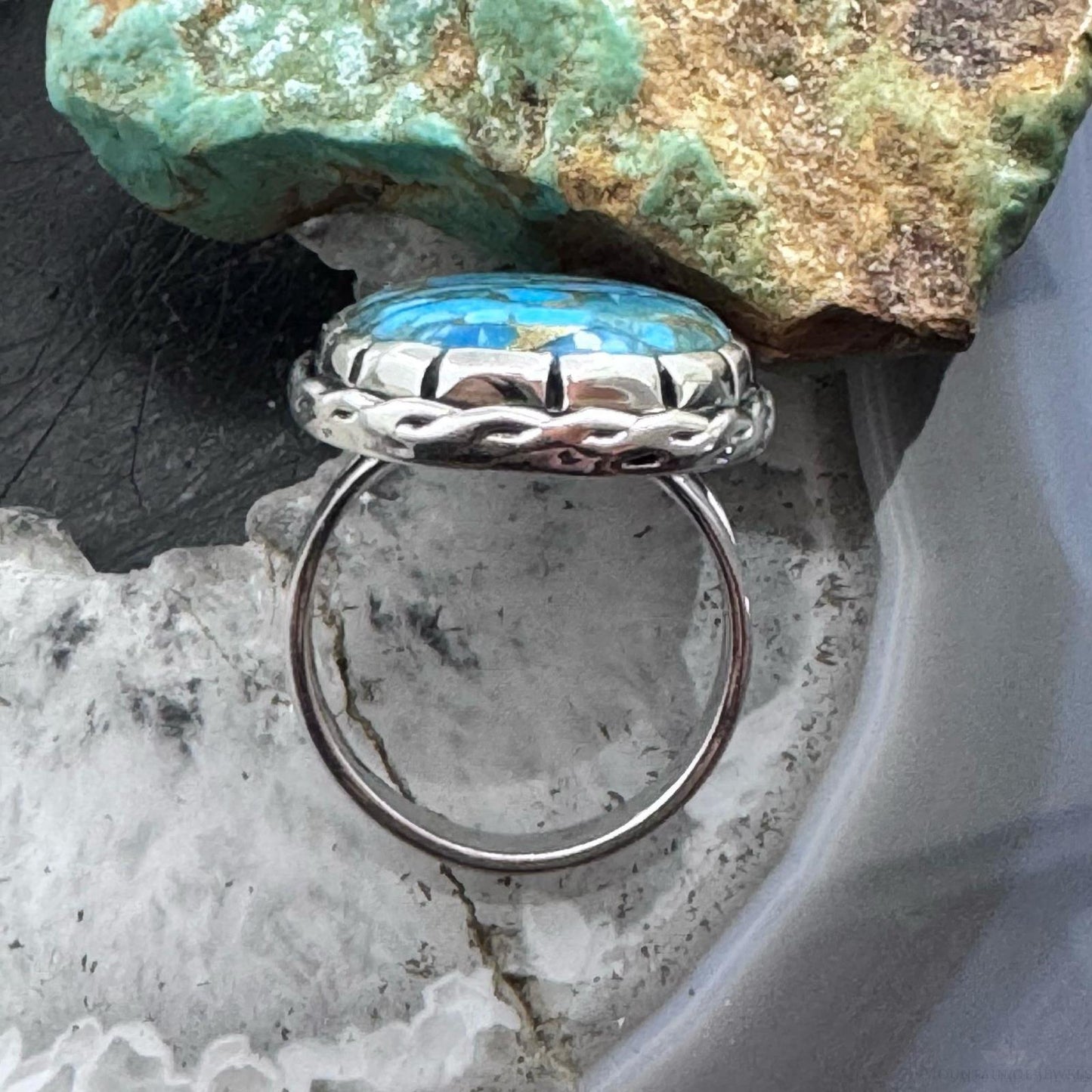 Sterling Silver Southwestern Style Oval Cooper Turquoise Ring Size 6.75 For Women