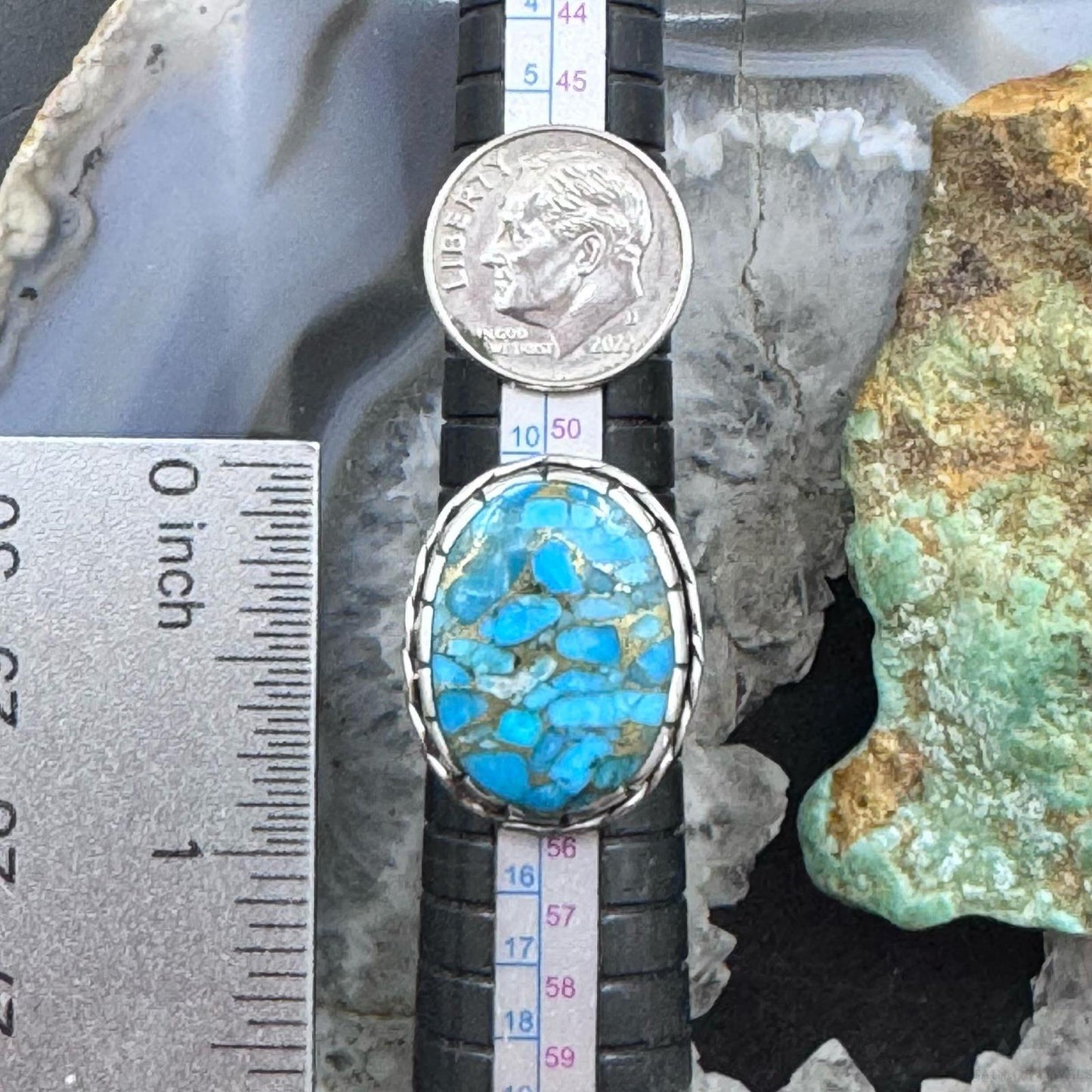 Sterling Silver Southwestern Style Oval Cooper Turquoise Ring Size 6.75 For Women