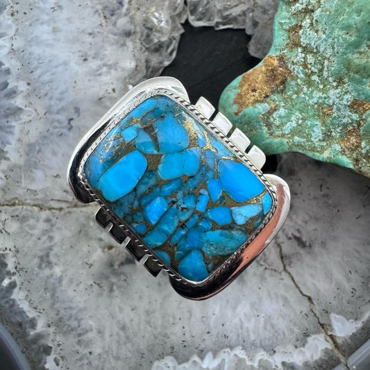 Sterling Silver Southwestern Style Cooper Turquoise Bar Ring Size 9 For Women