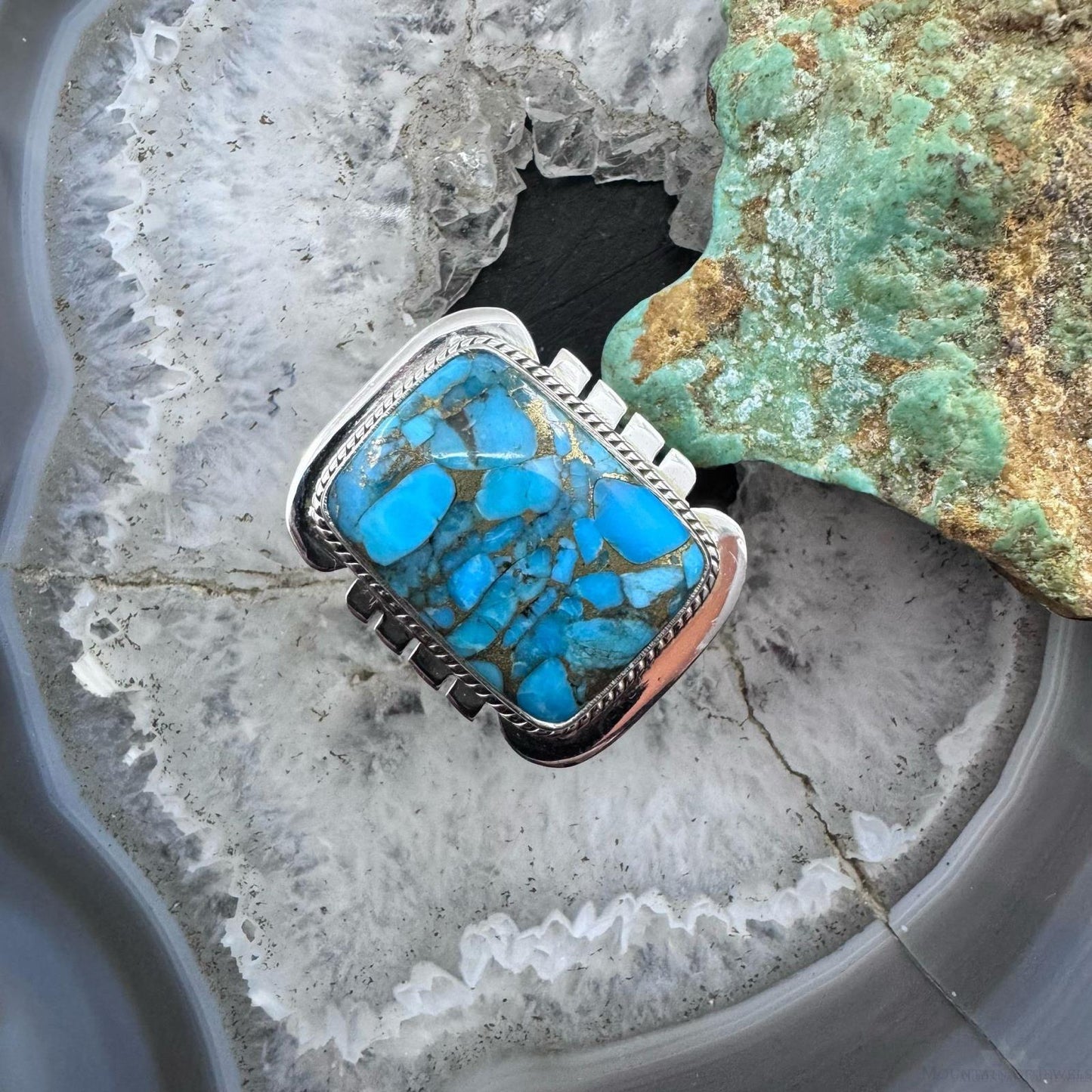 Sterling Silver Southwestern Style Cooper Turquoise Bar Ring Size 9 For Women