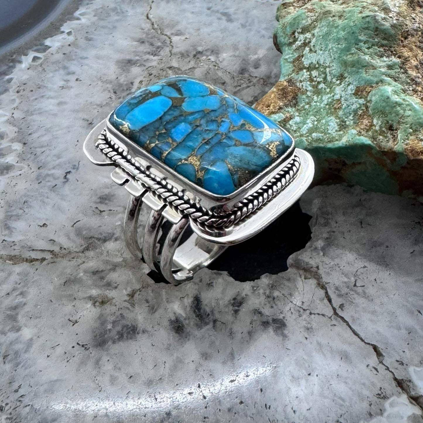 Sterling Silver Southwestern Style Cooper Turquoise Bar Ring Size 9 For Women